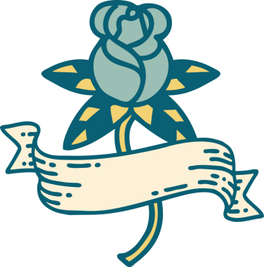 Bir insan tarafından çizilmiş gül ve pankartın ikonik dövme şekli