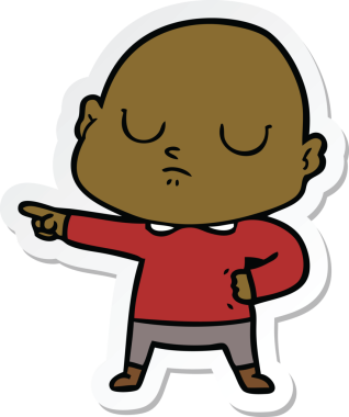 Bir insan tarafından çizilmiş kel bir adamın çıkartması.