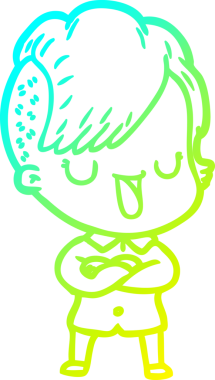 Hipster saç kesimi bir insan tarafından çizilmiş hoş bir çizgi film kızı çizimi.