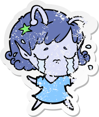 Bir insan tarafından çizilmiş, ağlayan uzaylı bir kızın sıkıntılı çıkartması.