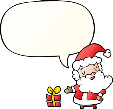 bir insan tarafından çizilmiş düzgün eğimli konuşma baloncuğuyla birlikte noel baba çizgi filmi.