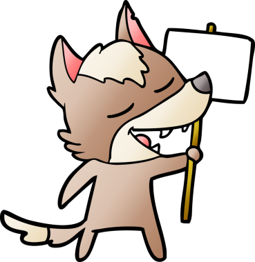 Bir insan tarafından çizilmiş gülen bir kurt.