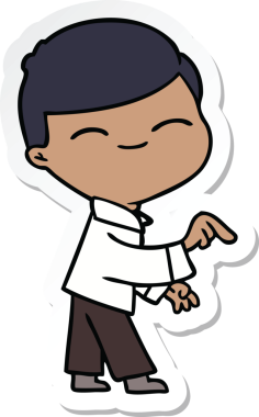 Bir insan tarafından çizilmiş gülümseyen bir çocuğun çıkartması.