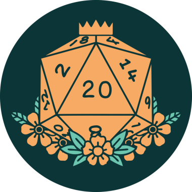 Doğal 20 D20 zarının bir insan tarafından çizilmiş ikonu.