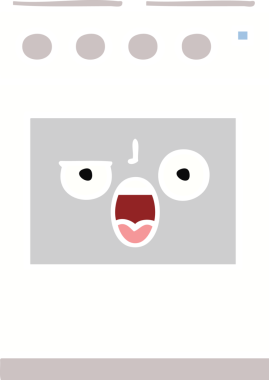 Bir insan tarafından çizilmiş mutfak fırınının düz renkli retro karikatürü