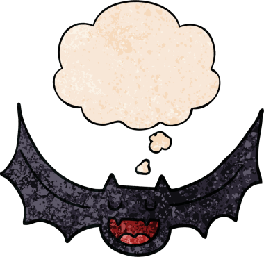 Düşünce baloncuklu karikatür yarasası insan tarafından çizilmiş grunge desen tarzı.