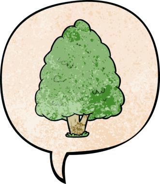 bir insan tarafından çizilmiş eski moda konuşma baloncuklu çizgi film uzun ağaç