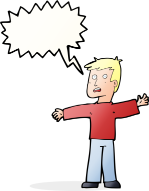 Bir insan tarafından çizilen konuşma baloncuğu ile bir adamı şaşırtan çizgi film.