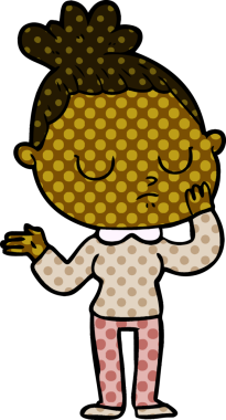 Bir insan tarafından çizilmiş sakin bir kadın çizgi filmi.