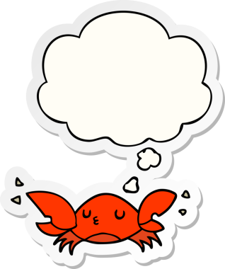 Düşünce baloncuklu karikatür yengeci insan tarafından çizilmiş bir çıkartma.