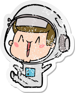 Bir insan tarafından çizilmiş mutlu bir astronotun sıkıntılı çıkartması.