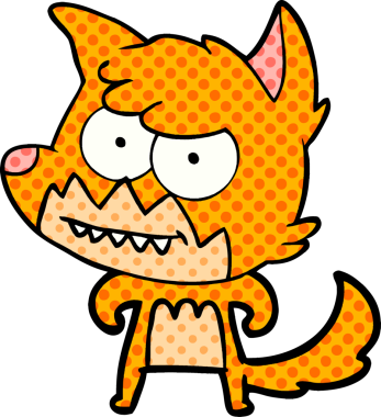 Bir insan tarafından çizilmiş sırıtan tilki çizgi filmi.