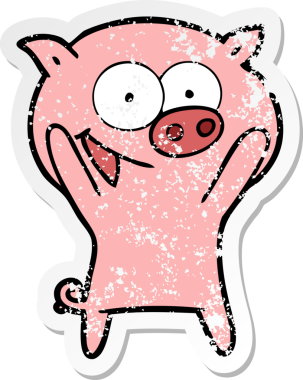 Bir insan tarafından çizilmiş mutlu bir domuz çizgi filminin sıkıntılı çıkartması.