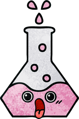 Bir insan tarafından çizilmiş bir bilim şişesinin retro grunge desen karikatürü.