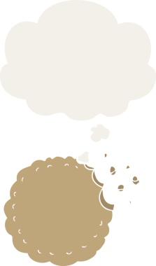 Düşünce baloncuklu çizgi film kurabiyesi insan tarafından çizilmiş.