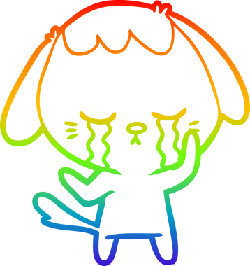 Gökkuşağı gradyan çizimi bir insan tarafından çizilmiş şirin bir köpek yavrusu ağlama çizgi filmi