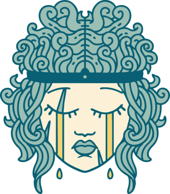 Retro Dövme Tarzı Bir insan tarafından çizilmiş ağlayan barbar insan