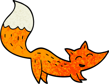 Grunge desenli çizim çizgi filmi bir insan tarafından çizilmiş mutlu tilki.