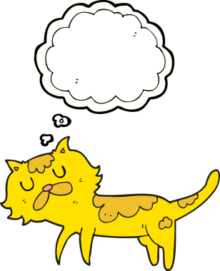 Bir insan tarafından çizilmiş serbest çizim baloncuk çizgi film kedisi.