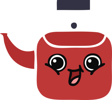 Bir insan tarafından çizilmiş bir çaydanlığın düz renkli retro karikatürü