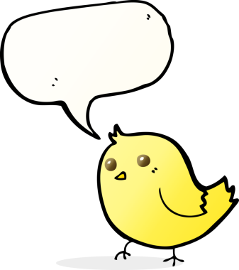 Bir insan tarafından çizilmiş konuşma balonlu çizgi film kuşu.