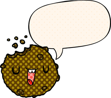 Bir insan tarafından çizilmiş çizgi roman tarzında konuşma balonlu çizgi film kurabiyesi.