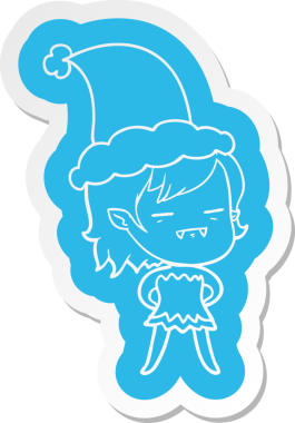 Bir insan tarafından çizilmiş Noel Baba şapkası giyen ölümsüz bir vampirin garip çizgi film çıkartması.