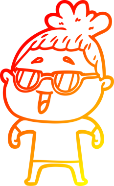 Bir insan tarafından çizilmiş gözlük takan mutlu bir kadının çizgi çizimi.