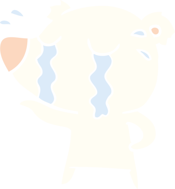 Düz renkli çizgi film ağlayan kutup ayısı bir insan tarafından çizilmiş.