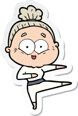 Bir insan tarafından çizilmiş mutlu yaşlı bir kadının çıkartması.