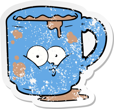 Bir insan tarafından çizilmiş kirli bir ofis kupası.