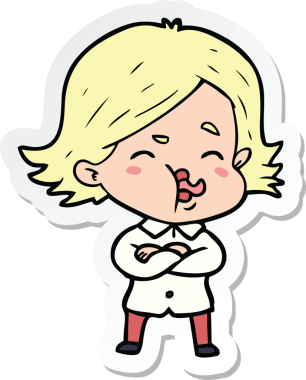 Bir insan tarafından çizilmiş bir karikatür kızının çıkartması.