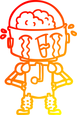 Bir insan tarafından çizilmiş, karikatür ağlayan robot çizimi.