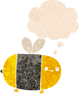 Homurdanan düşünce baloncuğu olan sevimli çizgi film arısı bir insan tarafından çizilmiş tedirgin geçmiş dokular.