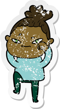 Bir insan tarafından çizilmiş karikatür bir kadının sıkıntılı çıkartması.