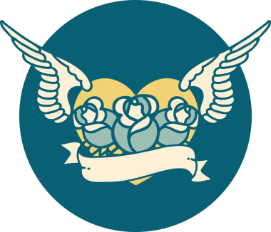 Bir insan tarafından çizilmiş çiçek ve bayrak ile uçan bir kalbin ikonik dövme görüntüsü