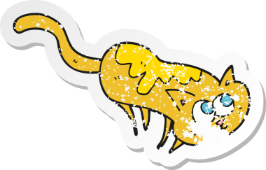 Bir insan tarafından çizilmiş bir karikatür kedinin gerilmiş çıkartması.