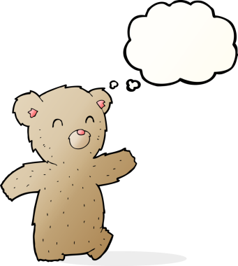 Bir insan tarafından çizilmiş düşünce balonlu oyuncak ayı.