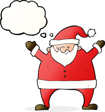 Bir insan tarafından çizilmiş düşünce baloncuklu Noel Baba çizgi filmi.