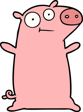 Bir insan tarafından çizilmiş mutlu çizgi film domuzu.