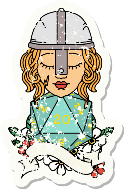 Bir insan tarafından çizilmiş doğal yirmi zarlı bir insan dövüşçüsünün grunge sticker 'ı.