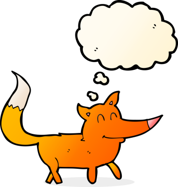 Bir insan tarafından çizilmiş düşünce baloncuklu küçük tilki.