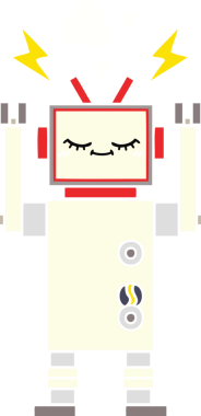 Bir insan tarafından çizilen dans eden robotun düz renkli retro karikatürü