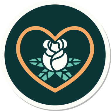 Geleneksel kalp stili dövme çıkartması ve bir insan tarafından çizilmiş çiçekler.