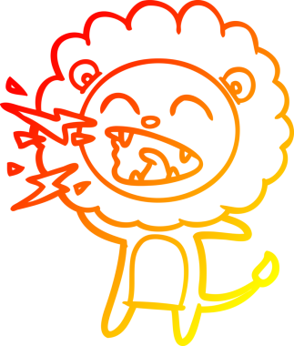 Bir insan tarafından çizilen kükreyen bir aslanın sıcak çizgi çizimi