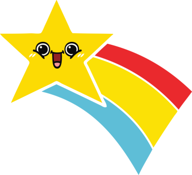 Bir insan tarafından çizilmiş gökkuşağı yıldızının düz renkli retro karikatürü