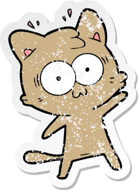 Bir karikatür çıkartması bir insan tarafından çizilmiş kediye şaşırttı.