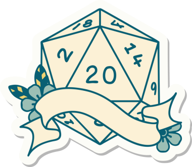 Bir insan tarafından çizilmiş 20 D20 zarının çıkartması.