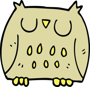 Bir insan tarafından çizilmiş mutlu baykuş.