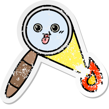 Bir insan tarafından çizilmiş sevimli bir çizgi film büyüteçinin sıkıntılı çıkartması.